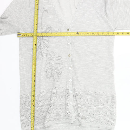 Cerulean Womens Grey Cardigan M 3/4 Sleeve V-Neck Embroidered Knit