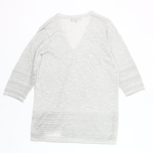 Cerulean Womens Grey Cardigan M 3/4 Sleeve V-Neck Embroidered Knit