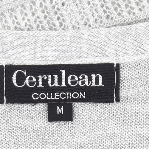Cerulean Womens Grey Cardigan M 3/4 Sleeve V-Neck Embroidered Knit