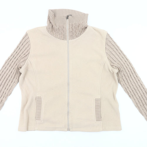 Klass Collection Womens Beige Full Zip Knit Sleeve Jacket Size L
