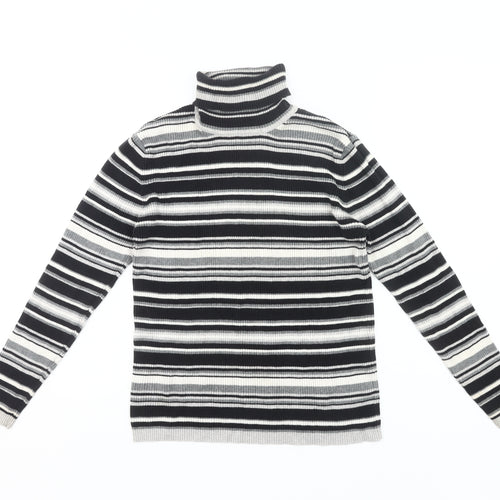 Joie de Vivre Womens Black Striped Roll Neck Cotton Jumper Size 16