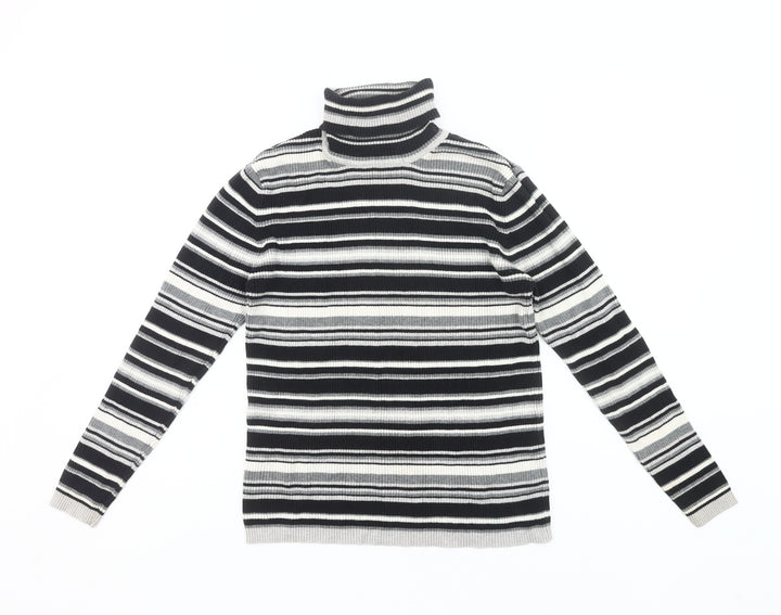 Joie de Vivre Womens Black Striped Roll Neck Cotton Jumper Size 16