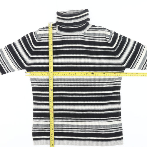 Joie de Vivre Womens Black Striped Roll Neck Cotton Jumper Size 16