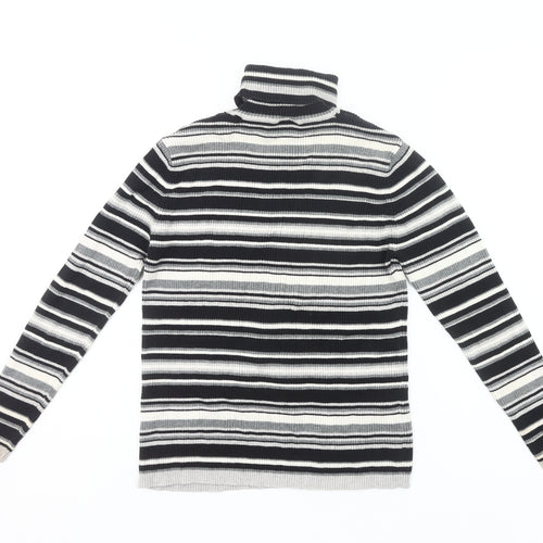Joie de Vivre Womens Black Striped Roll Neck Cotton Jumper Size 16