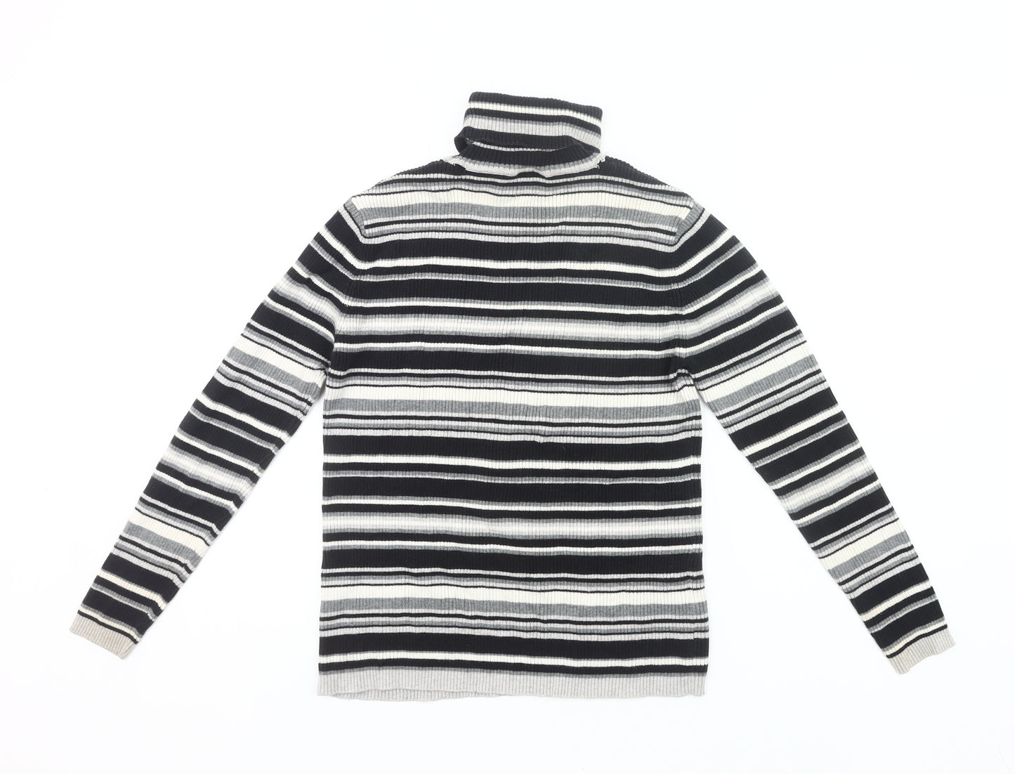 Joie de Vivre Womens Black Striped Roll Neck Cotton Jumper Size 16