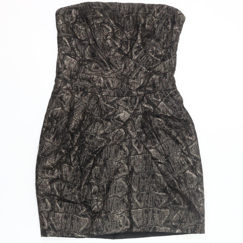 Karen Millen Women's Black Gold Bodycon Strapless Dress Size 6