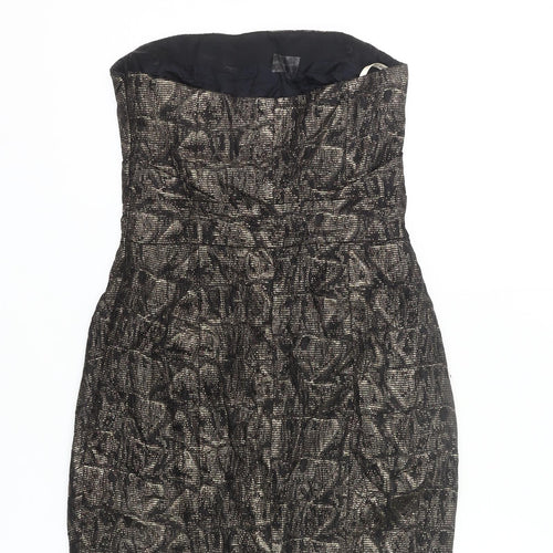 Karen Millen Women's Black Gold Bodycon Strapless Dress Size 6