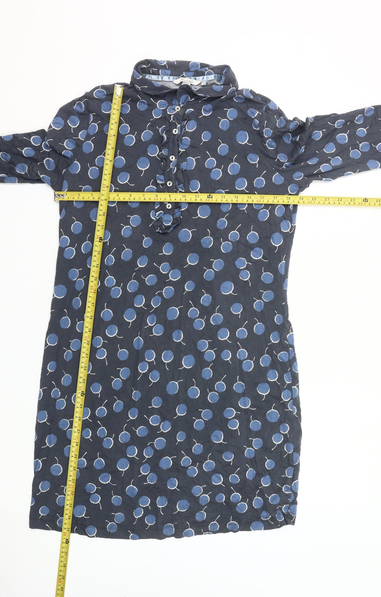 Boden Women’s Blue Polka Dot Shirt Dress Size 16 Long Sleeve Cotton