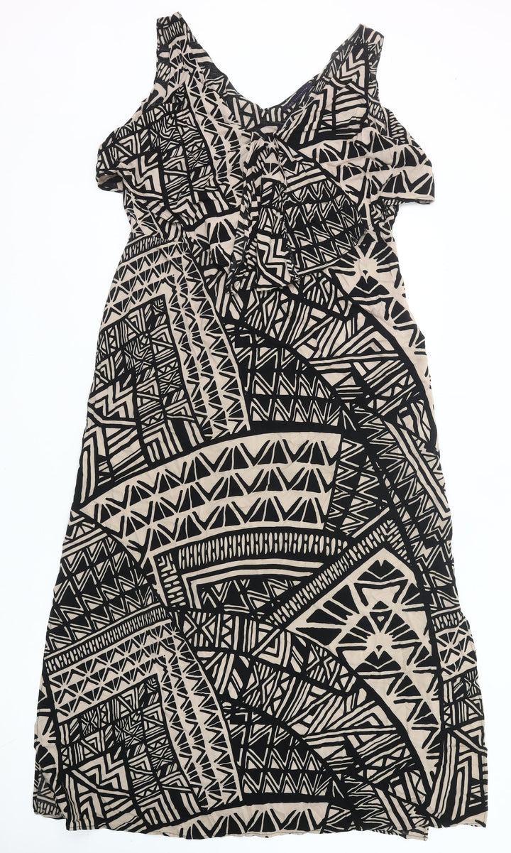 Marks and Spencer Women’s Black Beige Tribal Viscose A-Line Dress UK 14