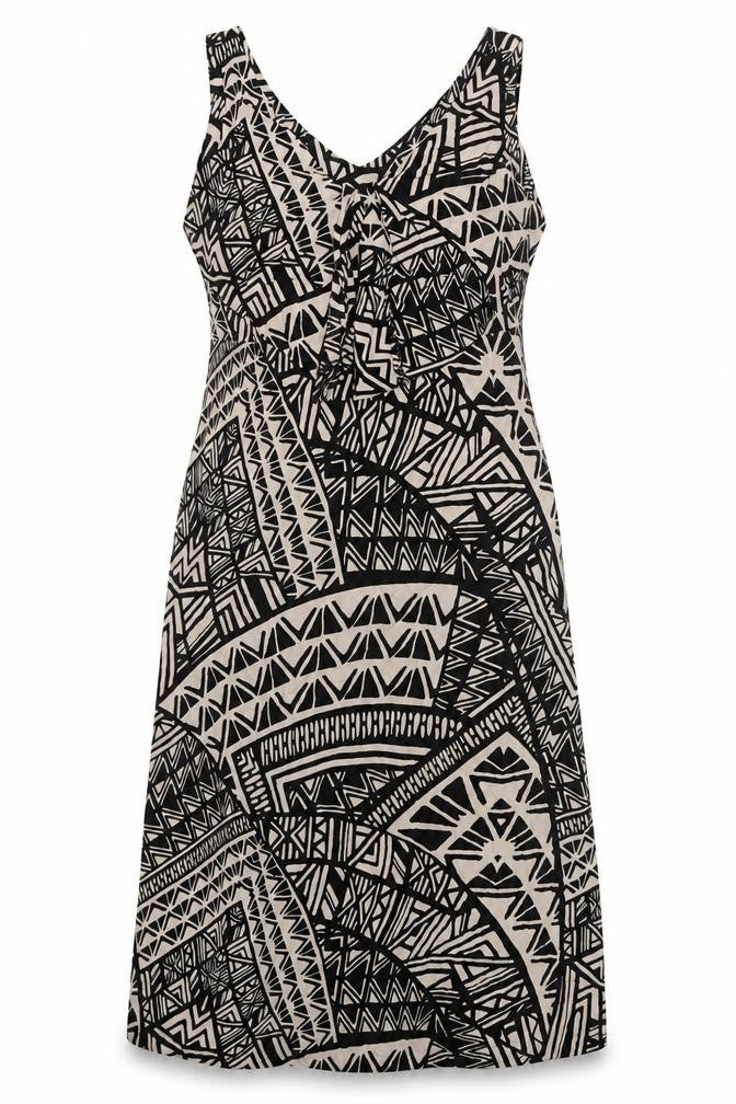 Marks and Spencer Women’s Black Beige Tribal Viscose A-Line Dress UK 14