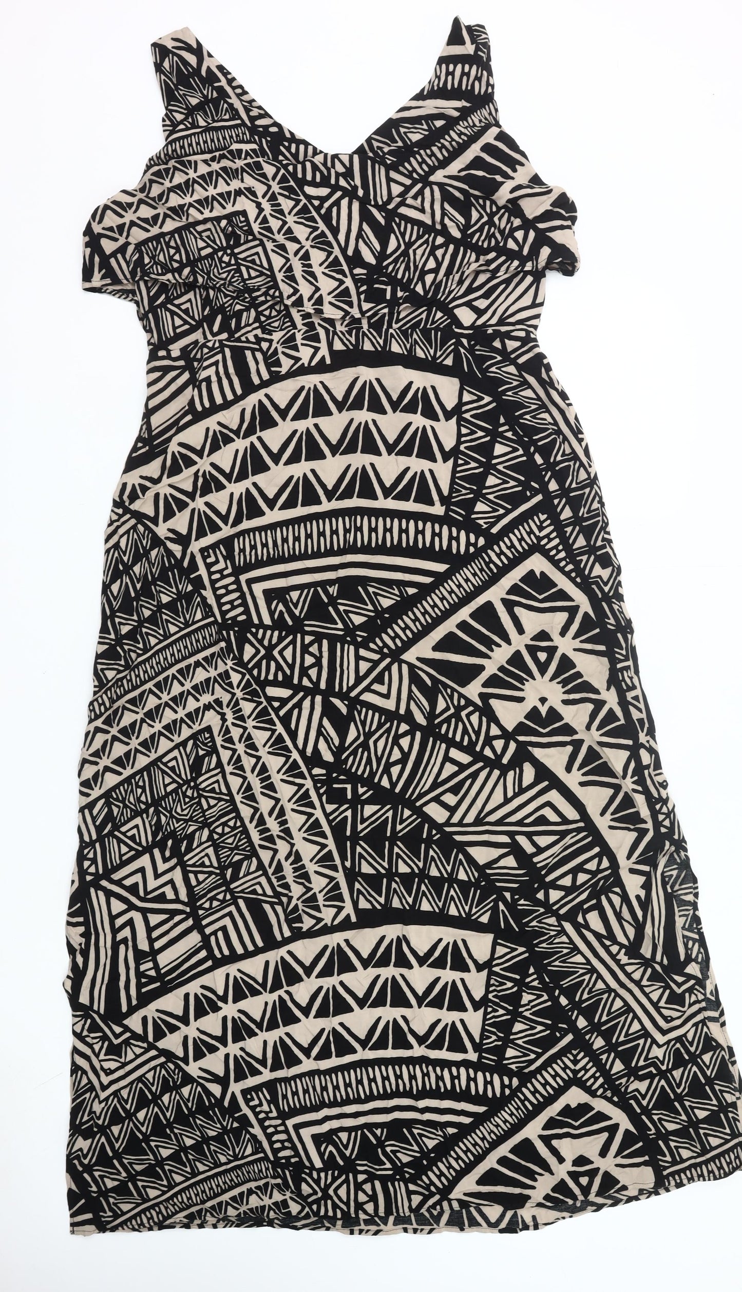 Marks and Spencer Women’s Black Beige Tribal Viscose A-Line Dress UK 14