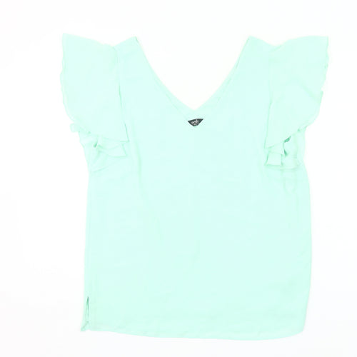 Wallis Womens Green Size 12 V-Neck Ruffle Flutter Sleeve Blouse