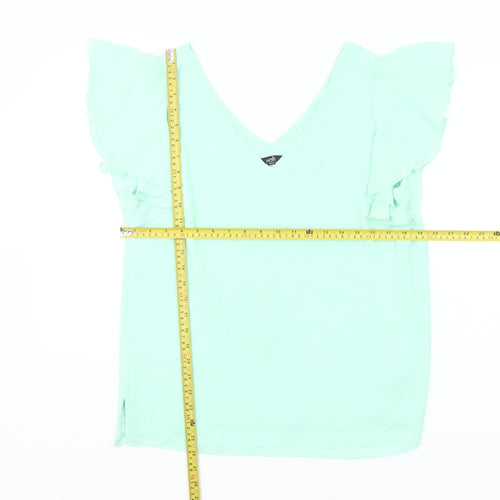 Wallis Womens Green Size 12 V-Neck Ruffle Flutter Sleeve Blouse