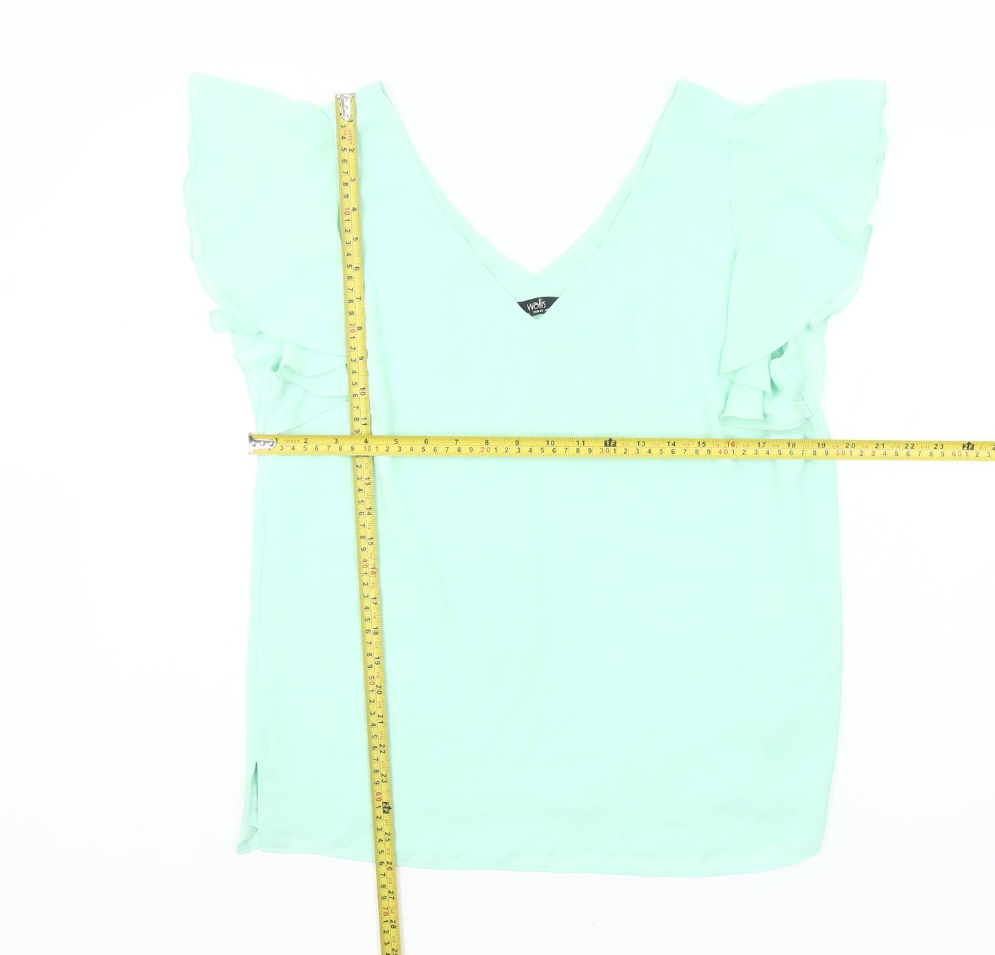 Wallis Womens Green Size 12 V-Neck Ruffle Flutter Sleeve Blouse