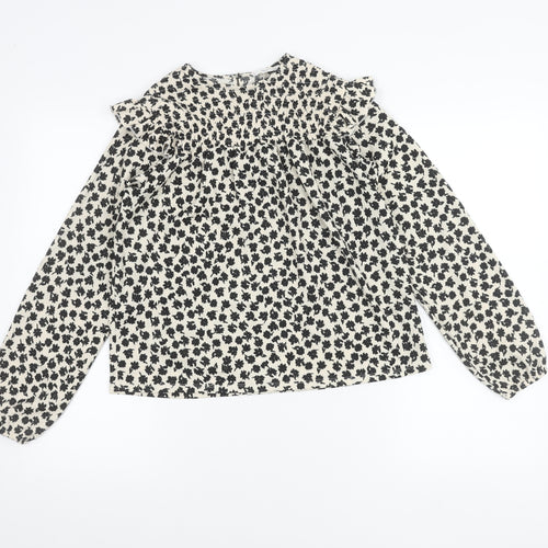 MNG Girls Black White Floral Ruffle Long Sleeve Blouse 11-12Y