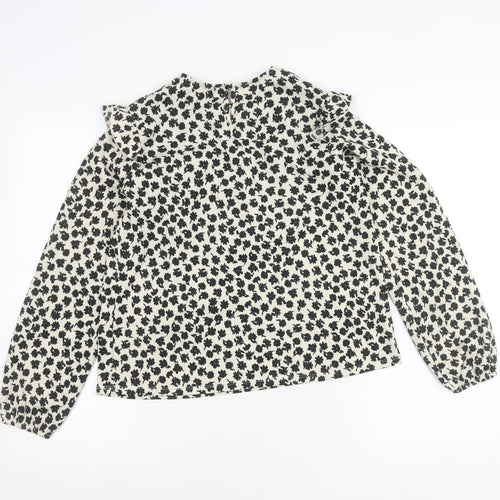 MNG Girls Black White Floral Ruffle Long Sleeve Blouse 11-12Y