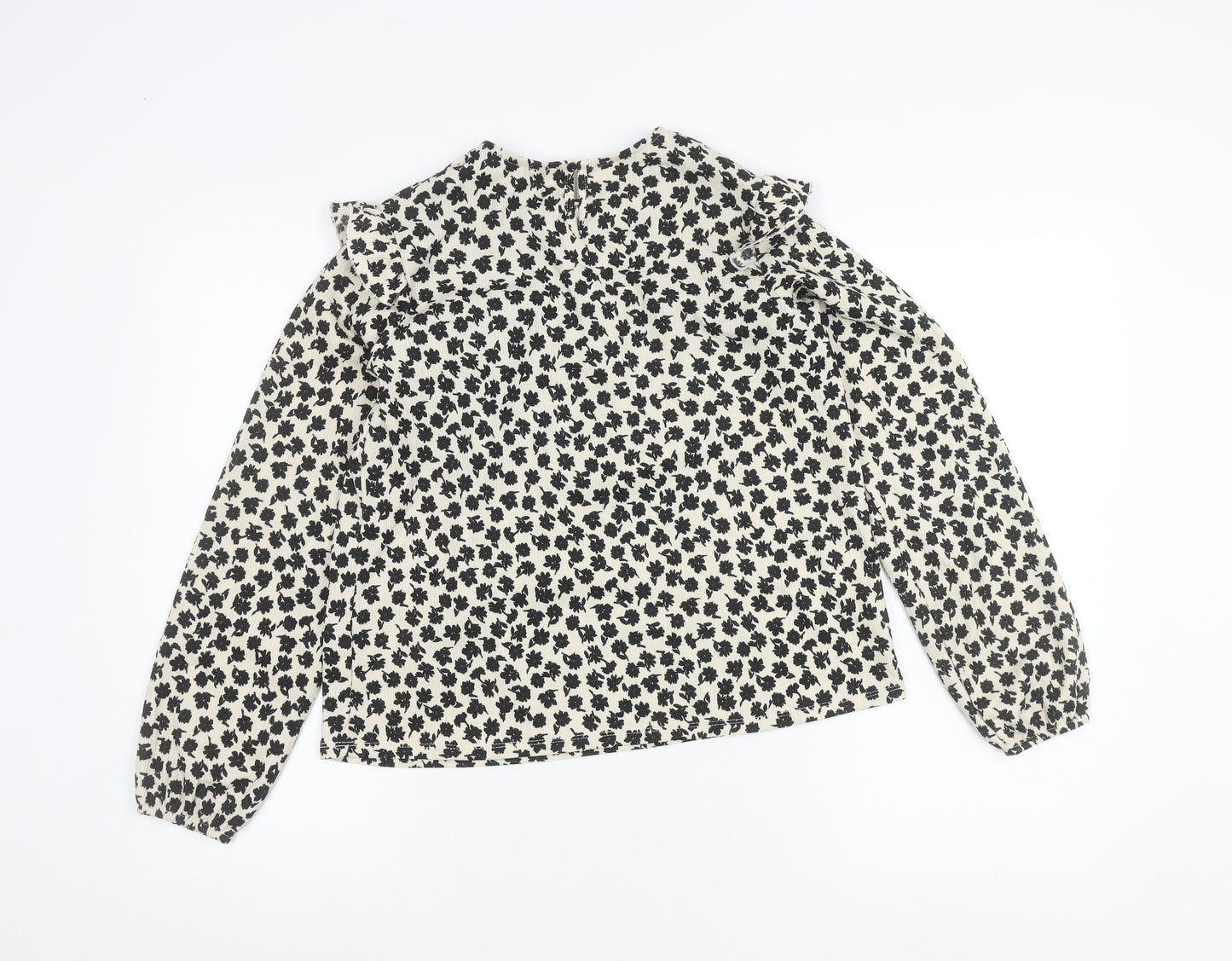 MNG Girls Black White Floral Ruffle Long Sleeve Blouse 11-12Y