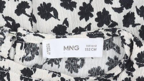 MNG Girls Black White Floral Ruffle Long Sleeve Blouse 11-12Y