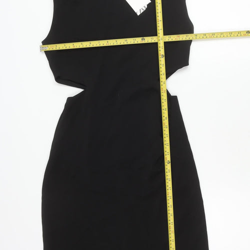 Zara Women Black Short Sleeve Sheath Knee Length Dress S