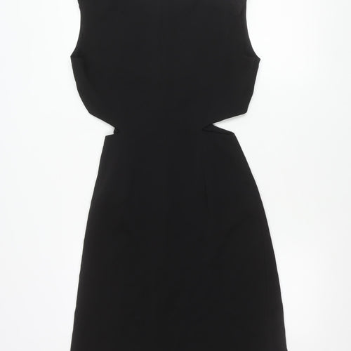 Zara Women Black Short Sleeve Sheath Knee Length Dress S