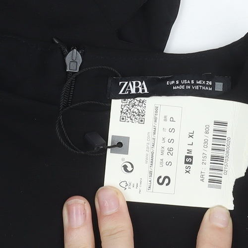 Zara Women Black Short Sleeve Sheath Knee Length Dress S