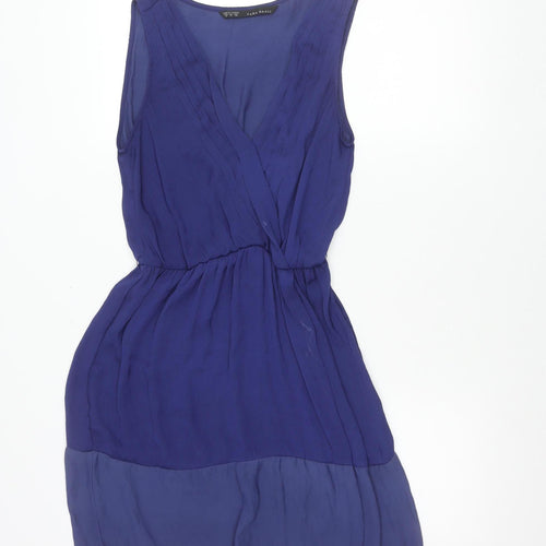 Zara Basic Women’s Blue Sleeveless V-Neck Wrap Dress Size 12