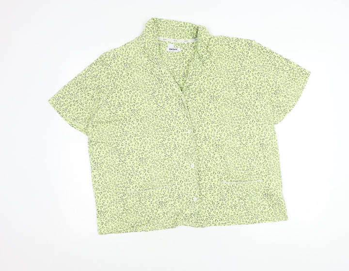 DKNY Women’s Green Leopard Print Pyjama Shirt Top XL