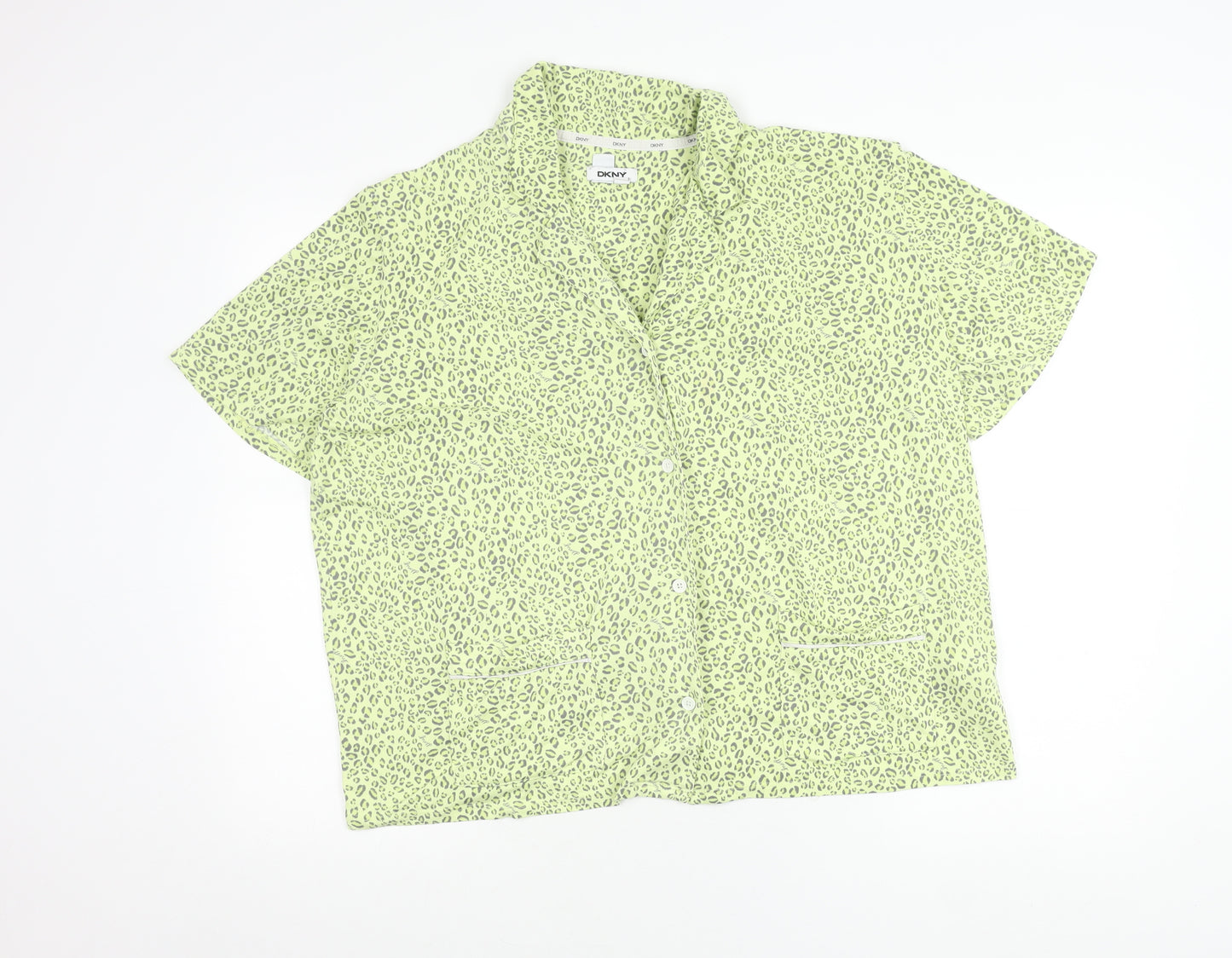 DKNY Women’s Green Leopard Print Pyjama Shirt Top XL