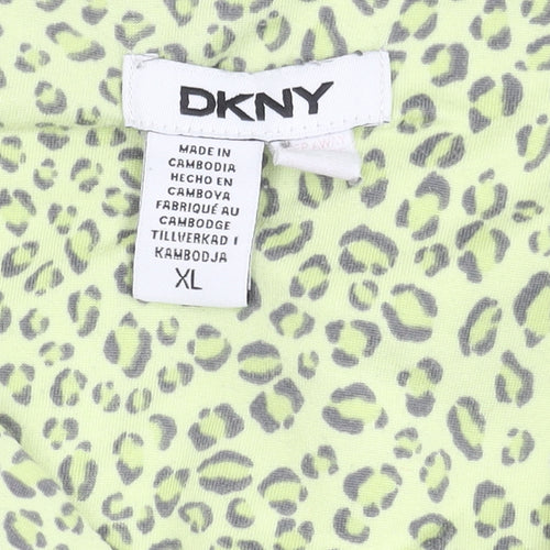 DKNY Women’s Green Leopard Print Pyjama Shirt Top XL