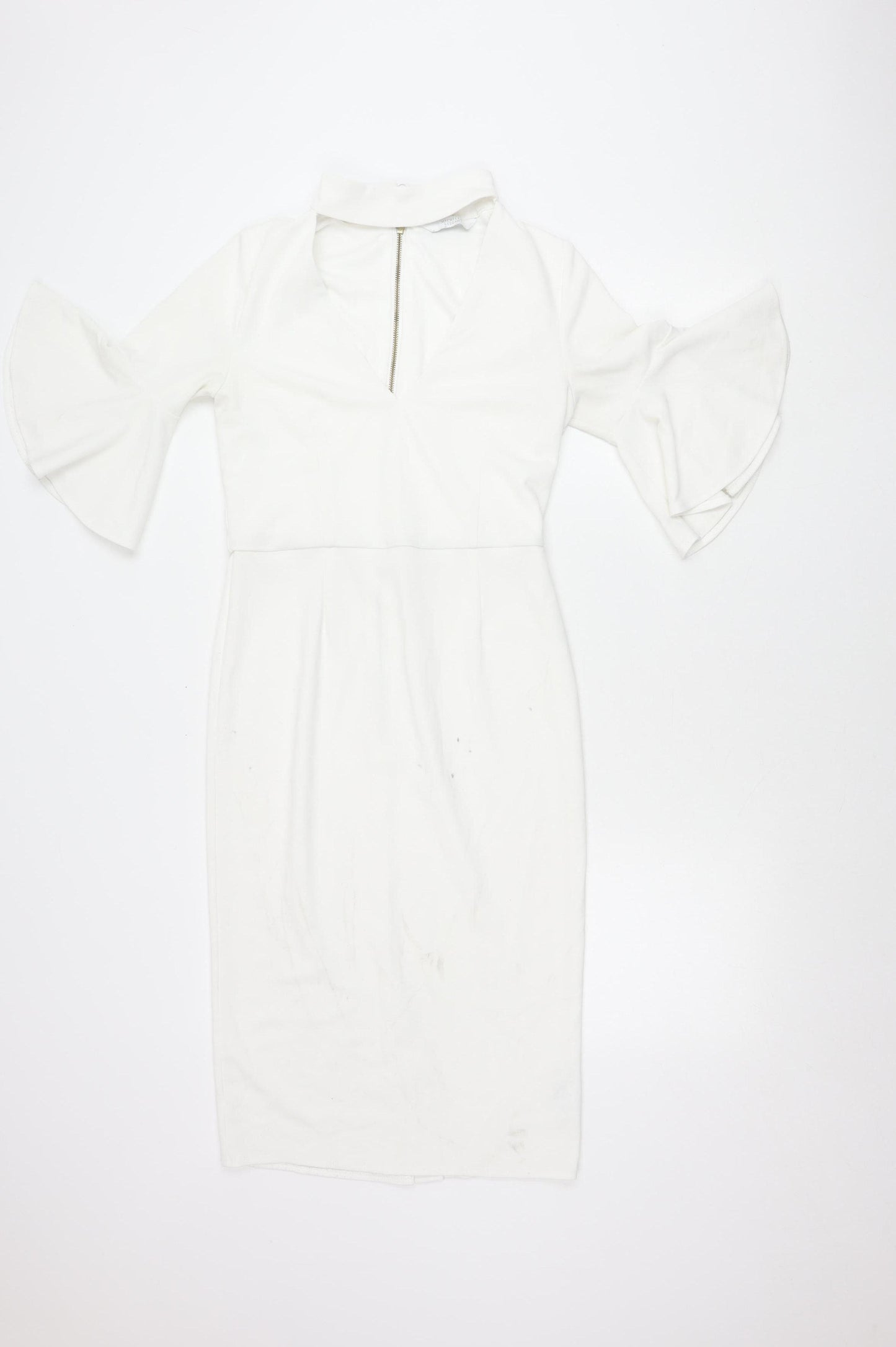 Michelle Keegan Women’s White Size 8 Sheath V-Neck Flared Sleeve Dress