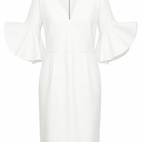 Michelle Keegan Women’s White Size 8 Sheath V-Neck Flared Sleeve Dress