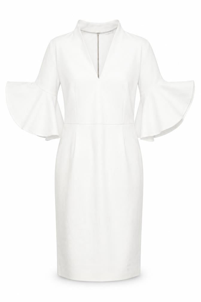 Michelle Keegan Women’s White Size 8 Sheath V-Neck Flared Sleeve Dress
