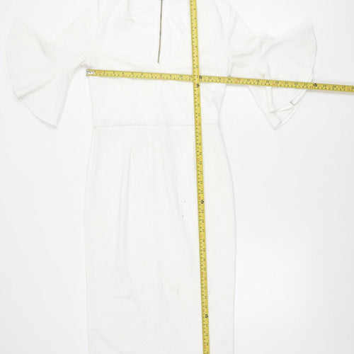 Michelle Keegan Women’s White Size 8 Sheath V-Neck Flared Sleeve Dress
