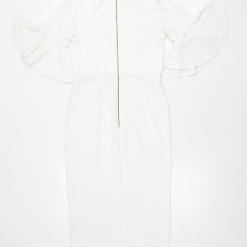 Michelle Keegan Women’s White Size 8 Sheath V-Neck Flared Sleeve Dress