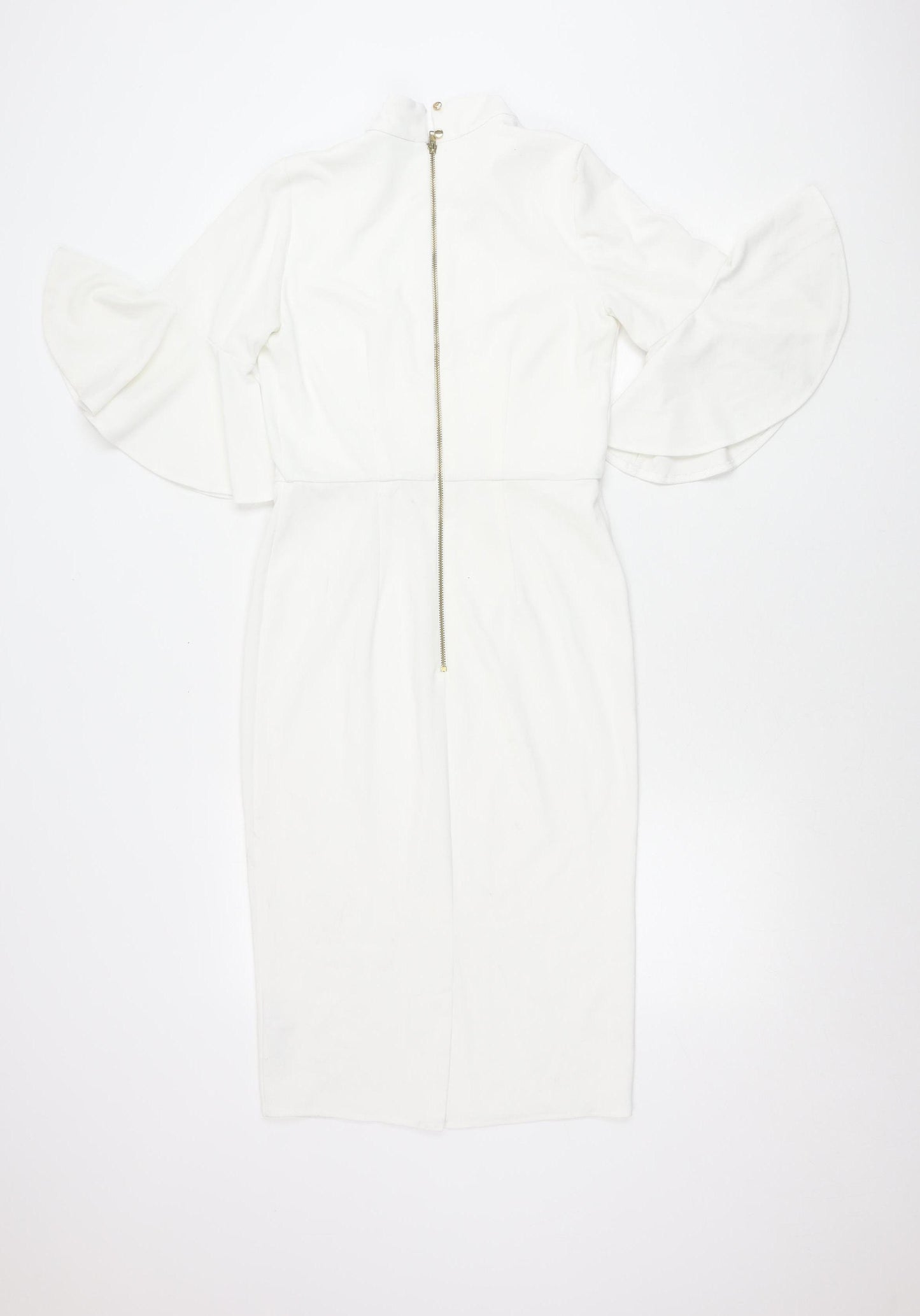 Michelle Keegan Women’s White Size 8 Sheath V-Neck Flared Sleeve Dress
