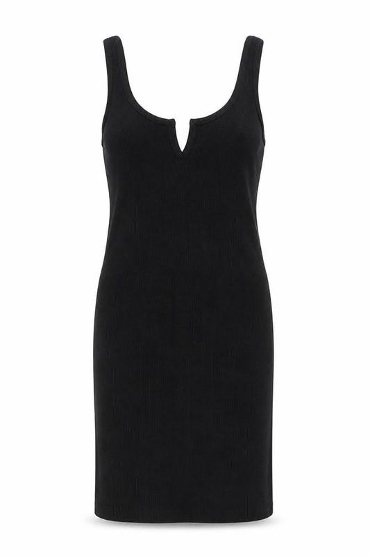 Front view of Topshop women’s black, size UK 6, sleeveless scoop neck tank mini dress