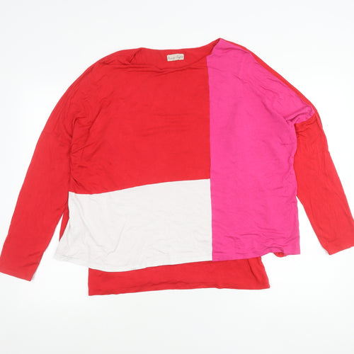 Phase Eight Women’s Red Pink Colourblock Long Sleeve Cotton T-Shirt UK 16