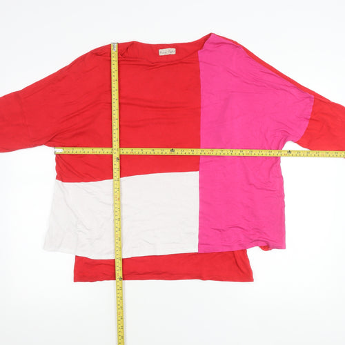 Phase Eight Women’s Red Pink Colourblock Long Sleeve Cotton T-Shirt UK 16