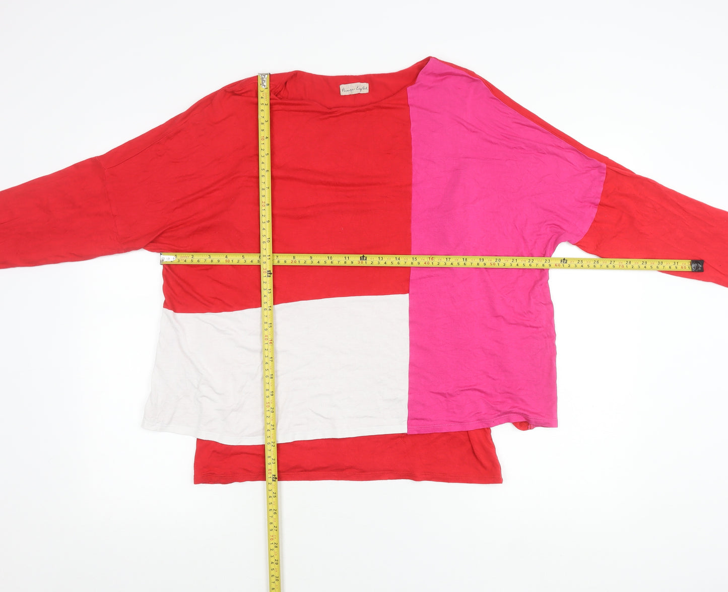 Phase Eight Women’s Red Pink Colourblock Long Sleeve Cotton T-Shirt UK 16