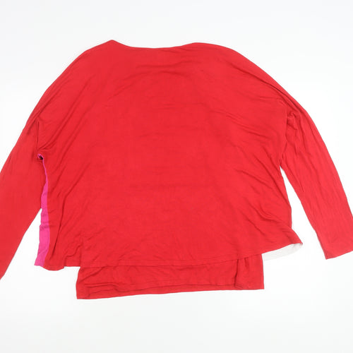 Phase Eight Women’s Red Pink Colourblock Long Sleeve Cotton T-Shirt UK 16