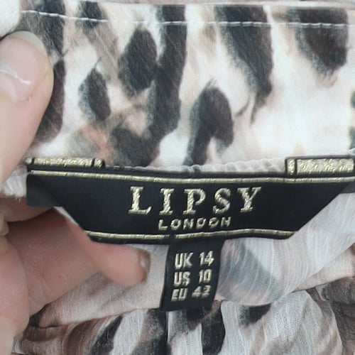 Lipsy Women’s Multicoloured Animal Print Chiffon Blouse UK 14