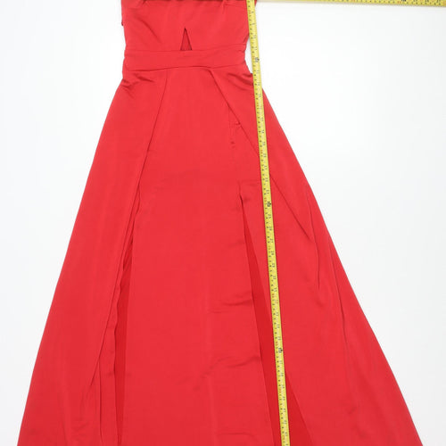 Lipsy Women Red Maxi Evening Dress Size 6 V-Neck Ruched Formal
