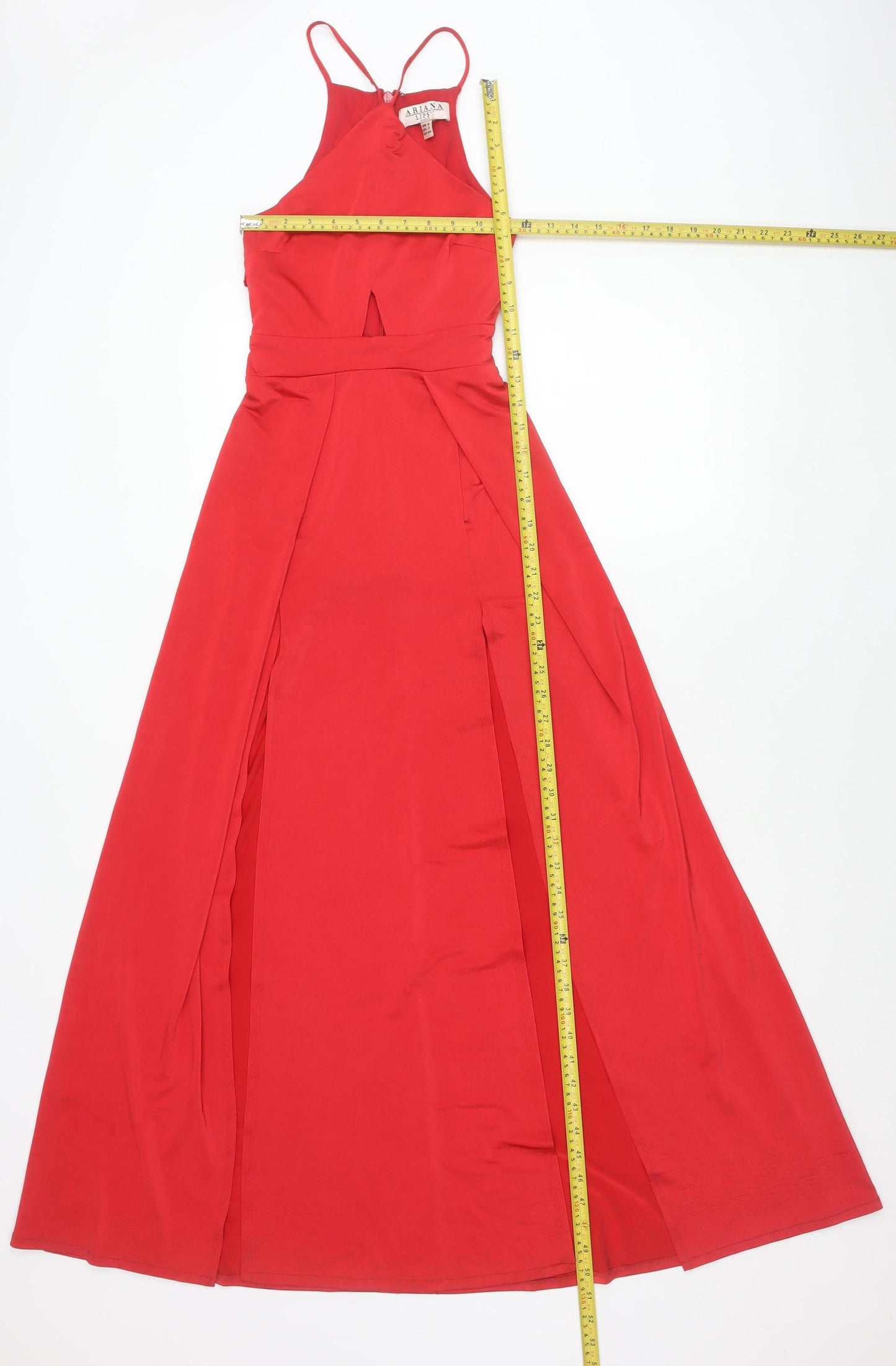 Lipsy Women Red Maxi Evening Dress Size 6 V-Neck Ruched Formal