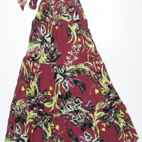 Next Womens Red Floral Halter Midi Dress Size 8 Summer Boho