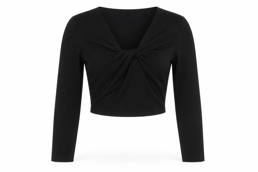 Zara Women’s Black Cropped Long Sleeve Bow Blouse Size S