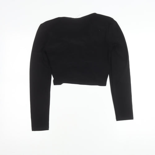 Zara Women’s Black Cropped Long Sleeve Bow Blouse Size S