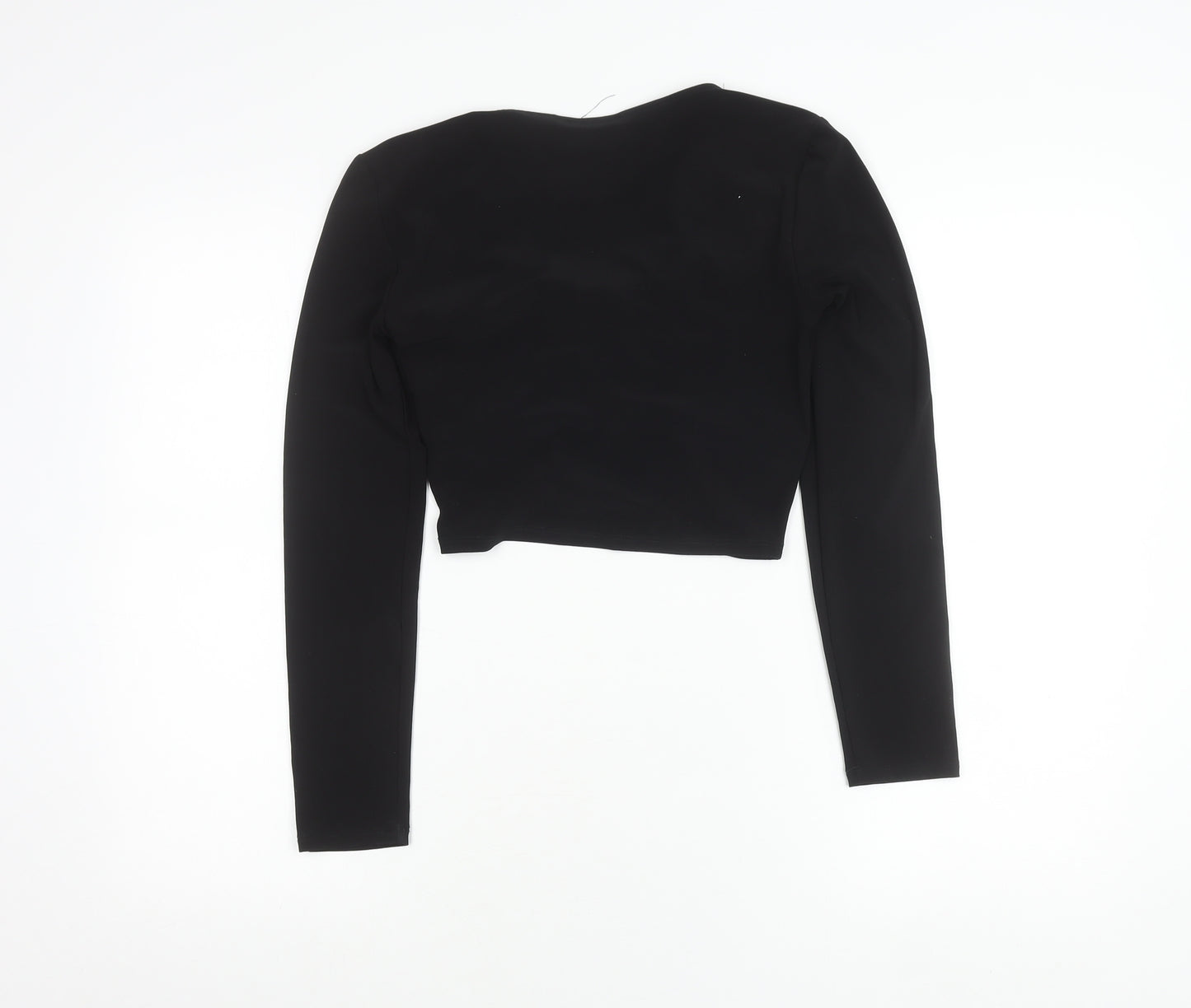 Zara Women’s Black Cropped Long Sleeve Bow Blouse Size S