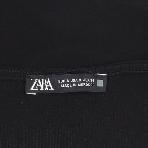 Zara Women’s Black Cropped Long Sleeve Bow Blouse Size S