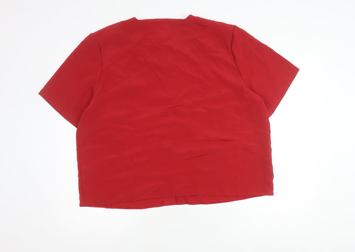Compliments Womens Red Button-Up Short Sleeve Blouse Size 22