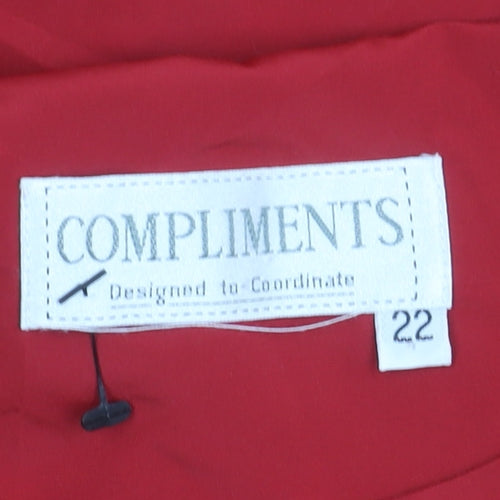 Compliments Womens Red Button-Up Short Sleeve Blouse Size 22